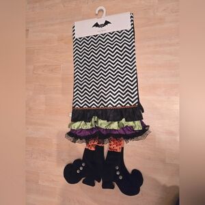 Halloween witch leg, lace, chevron table runner NWT